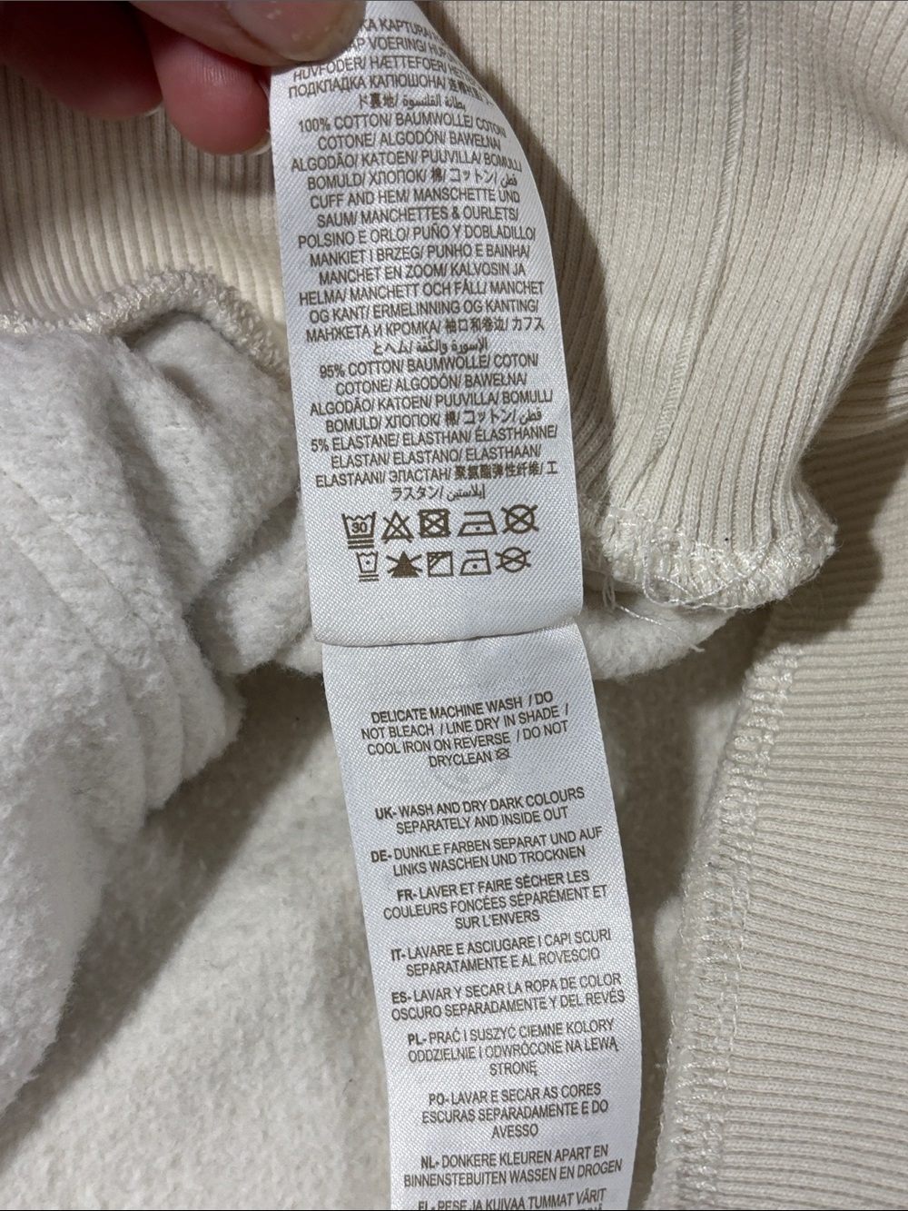 Boden Cream Hoodie with Rainbow Stripe Trim - Picture 5 of 8